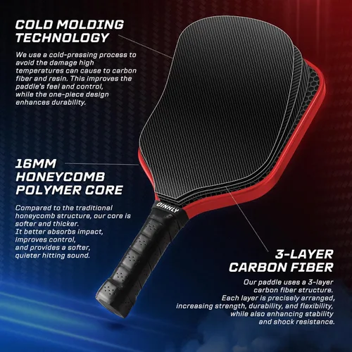 Vista 4 de Raw Carbon Pickleball Paddles Set of 2/4, T700 Carbon Fiber Rackets with 16MM Honeycomb Polymer Core, 4 Balls and 1 Portable Carry Bag, USAPA