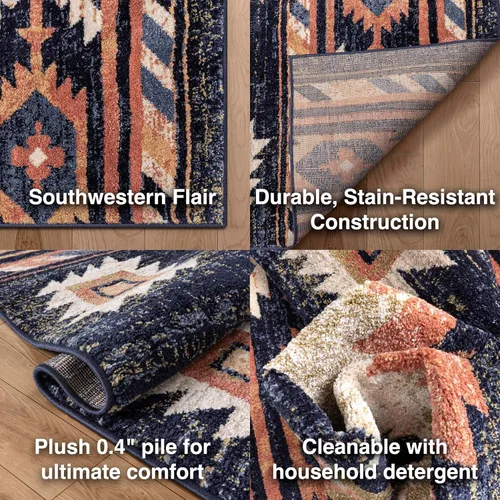 Vista 4 de Well Woven Tulsa Lea Azul Alfombra Tradicional Tribal del Suroeste 5x7 (5'3" x 7'3")
