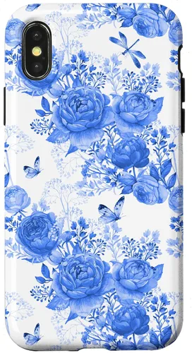 Vista 5 de Funda para iPhone 16 French Country Floral Azul Blanco Toile Grandmillennial Roses
