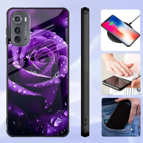 Vista 5 de Funda para Motorola Moto Edge 2022, cubierta trasera de vidrio templado con protector de pantalla, funda protectora a prueba de golpes para Motorola