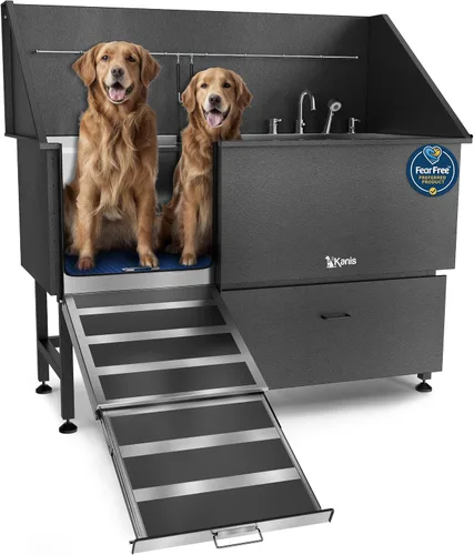 Vista 14 de KANIS Estación profesional de lavado de perros – Fregadero de lavado de mascotas de acero inoxidable 304 y bañera de aseo con ducha, rejillas