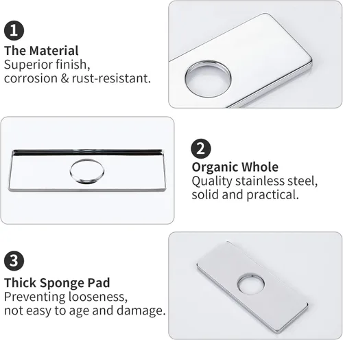 Vista 4 de KAIYING - Placa de cubierta para grifo de baño, placa de escudo de cubierta de orificio para fregadero Universal 6 Inch Rectangle Cover Plate