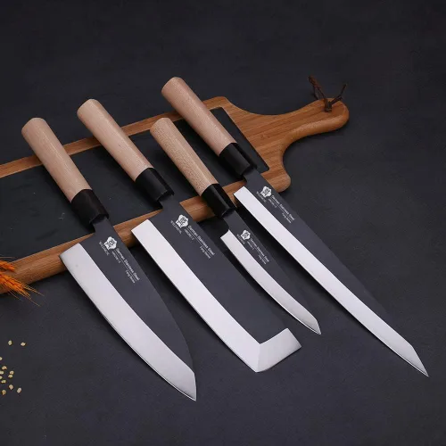 Vista 5 de WILDMOK GYUTO - Juego de 4 cuchillos de chef de sushi Yanagiba-Deba-Nakiri-Utilidad, cuchillos de fileteado de pescado con hoja de acero alemán
