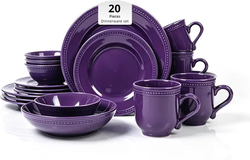 Vista 30 de HomeVss, Vajilla de cerámica Pearl Dots (juego de 16 piezas, gris) juegos de platos y cuencos, juegos de vajilla para 4, vajilla de puntos
