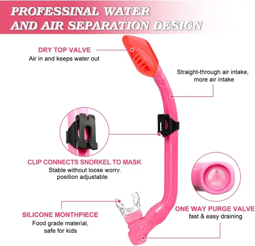 Vista 4 de 2 Sets Snorkeling Gear for Kids, Kids Snorkel Set for Ages 6-14, Dry Top Snorkel Mask Set for Youth Boys Girls Junior, Tempered Glass Diving