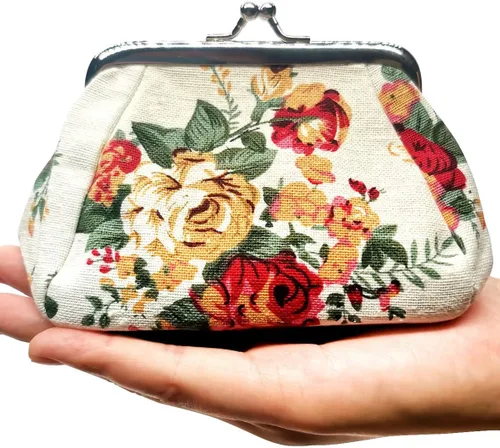 Vista 2 de POPUCT Bolso de mano con hebilla con patrón de flores para mujer, Blanco