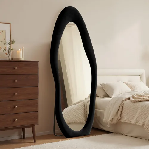 Vista 7 de Anpark Espejo de Cuerpo Completo 63"x24" Espejo de Piso de Cuerpo Completo Irregular Montado en Pared con Soporte Marco Envuelto en Franela Negra