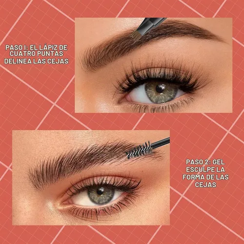 Vista 3 de 2 en 1 pluma de cejas, 4 puntas y gel, establece cejas, forro, barba, línea del cabello (1# marrón claro)