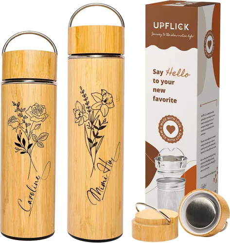 Vista 16 de Botella de agua de bambú aislada para hombres, regalo de cumpleaños, juego de té de viaje para mujeres con difusor para hojas de té sueltas, regalo