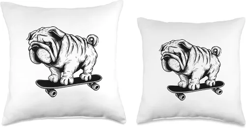 Vista 3 de Urban Paws Adventures Skate King Cool Pug Rolling on a Skateboard - Almohada de 18 x 18 pulgadas, multicolor