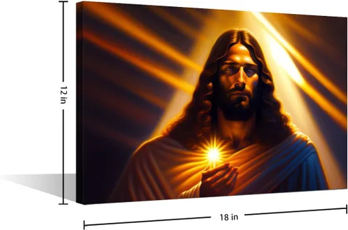 Vista 5 de Lienzo decorativo para pared de sala de estar, impresión retro con luz de esperanza de Jesús, 1 panel, póster de lienzo moderno para dormitorio