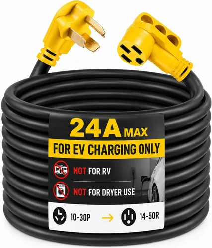 Vista 9 de Cable Adaptador de Cargador EV Compatible con NEMA 10-30P a 14-50R, 30 Amperios 3 Clavijas de Secadora a 50 Amperios 4 Clavijas EV para Carga Tesla