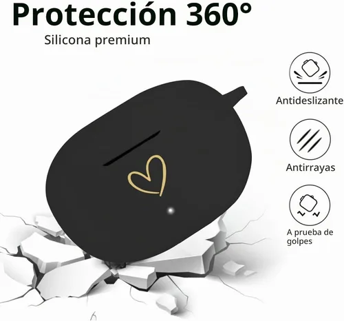 Vista 3 de Compatible con Beats Studio Buds 2021, funda de silicona suave con patrón de corazón dorado para Beats Studio Buds con bonito llavero de mariposa