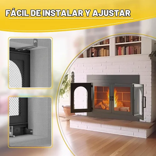 Vista 5 de TOCRETOARE Puerta de chimenea, puertas de lugares de fuego con pantalla y decoración de vidrio, protector de malla de hierro para chimeneas