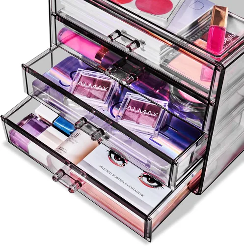 Vista 7 de Sorbus Organizador de maquillaje – Organizador de maquillaje acrílico de 4 cajones y almacenamiento para cosméticos, joyas, suministros de belleza
