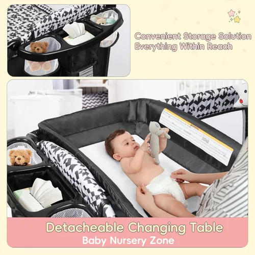 Vista 3 de Xilingol - Cuna de bebé 5 en 1 para dormir al lado de la cama, con mesa de cambio, portátil con bolsa de transporte, moisés para dormir