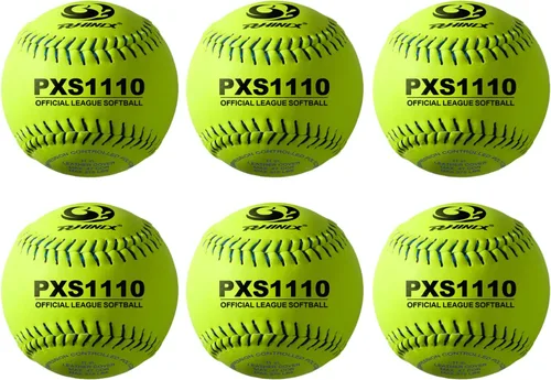 Vista 4 de PHINIX Softball de lanzamiento rápido de cuero dividido de 11 y 12 pulgadas, opciones de tamaño y peso oficial de calidad profesional