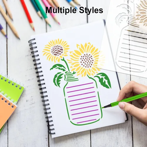 Vista 2 de MWOOT Juego de 24 plantillas de dibujo surtidas, plantillas de pintura a escala de formas mixtas para álbumes de bricolaje, decoración de arte