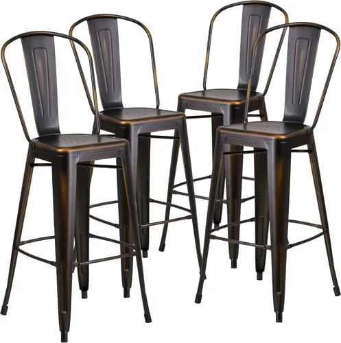 Vista 39 de Taburete Flash Furniture de bar, hecho de metal para interior y exterior, Metal, Negro