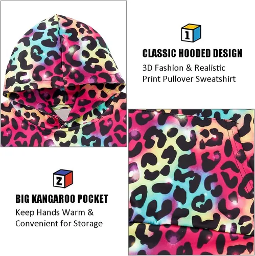 Vista 5 de uideazone - Sudadera con capucha y diseño gráfico tridimensional con bolsillo, para niñas de 4 a 14 años.