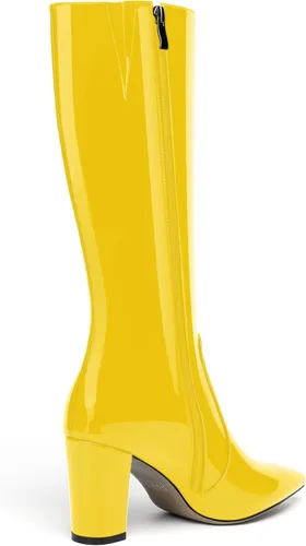 Vista 47 de AMBELIGHT Botas altas hasta la rodilla con cremallera y puntera puntiaguda para mujer, de patente sólida, tacón alto, 3.3 pulgadas
