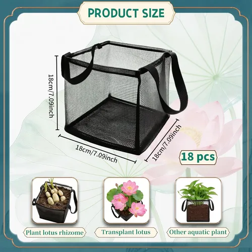 Vista 2 de 18 bolsas de plantación acuática con asas, maceta de estanque acuático de 7 pulgadas para estanque, de malla reutilizable, transpirable