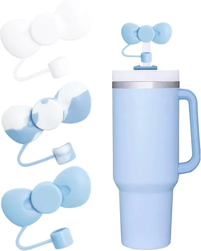 Vista 31 de Juego de 4 fundas de popote con diseño de estrella compatibles con vasos Stanley de 30 y 40 onzas, reutilizables, bonitas puntas de popote