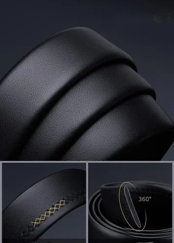 Vista 3 de Cinturones de trinquete de cuero para hombre, hebilla automática con caja de cinturón, regalo para hombres Negro 02