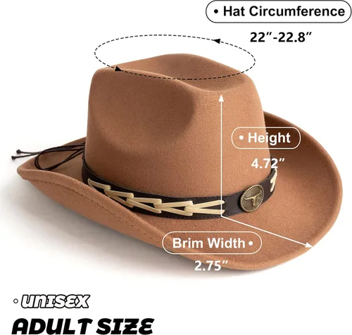 Vista 5 de Lisianthus Sombreros de fieltro de ala ancha para hombre y mujer, estilo vaquero occidental, con cinturón