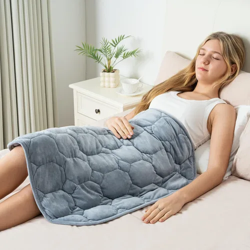 Vista 11 de Wemore Manta ponderada de regazo de 7 libras para adultos, manta pequeña con peso para viajes, calma, relajación, siesta y dormir, almohadilla