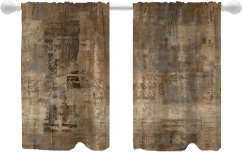 Vista 54 de Shrahala Beige and Orange Abstract Art Brushstrokes Blackout Curtain Tiers, Abstract Oil Paint Kitchen Valance Light Blocking Tier Drapes with Rod