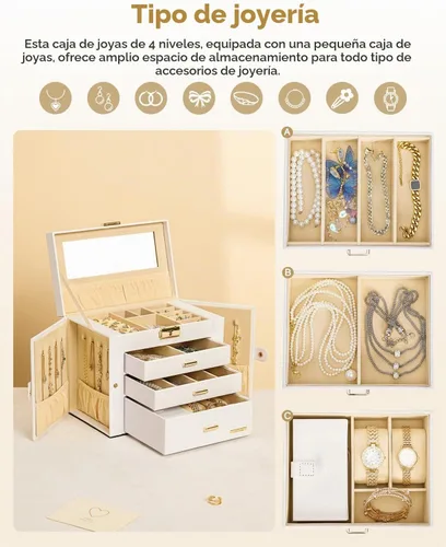 Vista 3 de Homde - Joyero 2 en 1 para mujer: 4 capas con estuche de viaje