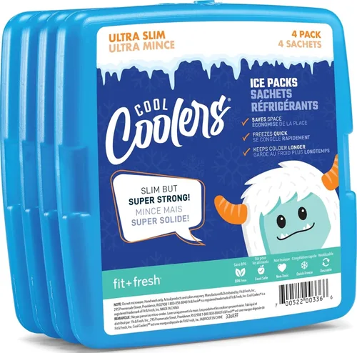 Vista 11 de Cool Coolers by Fit + Fresh, 4 Pack Slim Ice Packs, Space Saving Reusable Ice Packs for Lunch Boxes or Coolers
