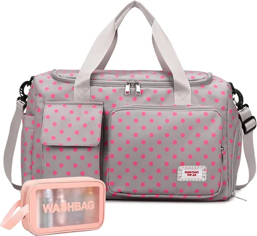Vista 65 de Bolsa de Gimnasio Pequeña para Mujer, Bolsa de Lona de Viaje, Bolsa de Fin de Semana con Compartimento para Zapatos rosado
