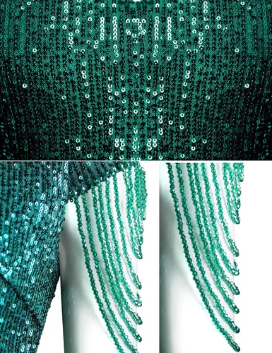 Vista 5 de Vestido de noche formal con lentejuelas y cuello en V para mujer, vestido largo de sirena de los años 20, vestido largo de fiesta maxi militar