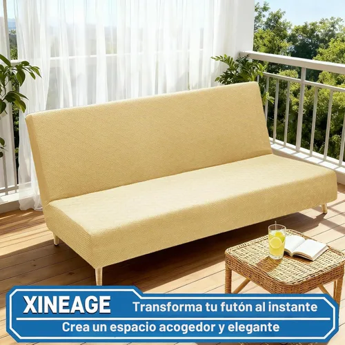 Vista 6 de XINEAGE - Funda elástica para futón y sofá cama, tamaño matrimonial, color Beige