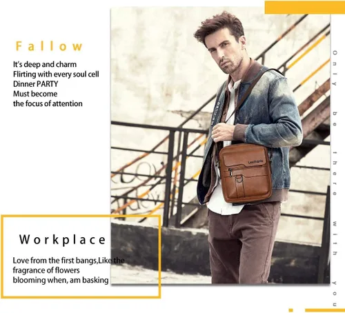 Vista 8 de Leathario Bolso bandolera de cuero para hombre, bolso de hombro para hombre, bolso bandolera para trabajo, negocios, viajes, Marrón claro-83