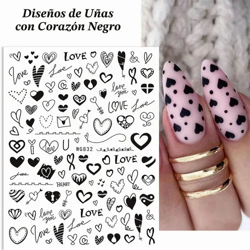 Vista 3 de SINSEN Calcomanías de uñas de corazón, 6 hojas de calcomanías de uñas de corazones para mujeres, calcomanías autoadhesivas 3D para arte de uñas
