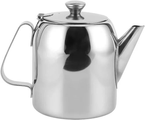 Vista 2 de Cafetera, tetera de acero inoxidable de grado alimenticio, tetera de té de boquilla corta, olla de agua redonda duradera para restaurante, hogar