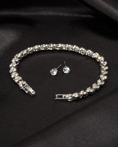 Vista 2 de Badgley Mischka Women's Strand Bracelet - Cubic Zirconia Tennis Bracelet and Matching Stud Earrings - Bridal Bridesmaids Wedding Jewelry for Women