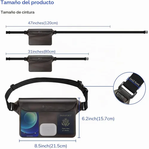 Vista 5 de SYNCWIRE Bolsa impermeable con correa ajustable para la cintura (paquete de 2) – IP68 impermeable para la cintura bolsa seca táctil con cinturón