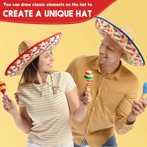 Vista 4 de Mumufy 12 sombreros para adultos, hombres y mujeres, con sombrero de paja para barbilla, fiesta de disfraces mexicanos (color clásico)