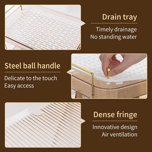 Vista 3 de Seoneiro Bandeja de whisky, estante para tazas de vidrio, soporte para tazas, organizador de taza de café, encimera de baño con tabla de drenaje