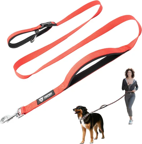 Vista 15 de TSPRO Correa táctica para perro, manos libres, resistente, ajustable, con mango acolchado y cierre de seguridad de metal para caminar, correr Azul