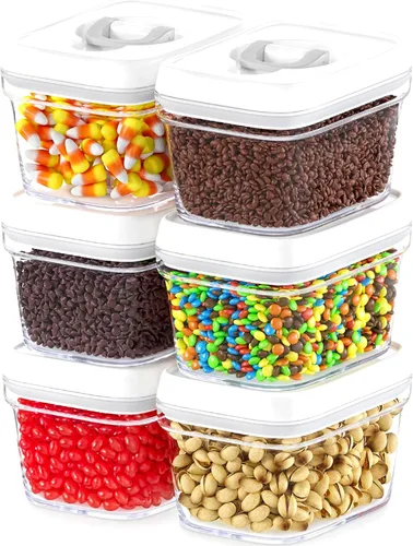 Vista 11 de DWËLLZA KITCHEN Recipientes herméticos para almacenamiento de alimentos para despensa con tapas blancas de 1 litro, paquete de 6 recipientes
