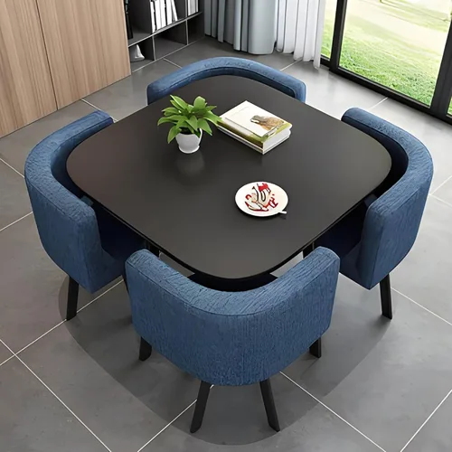 Vista 9 de Juego de mesa de comedor cuadrada con sillas, mesa de cocina compacta y 4 sillas, mesa de conferencias moderna con sillas, mesa de recepción
