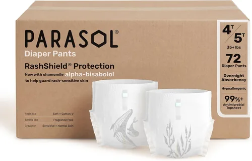 Vista 15 de Parasol Pantalones de pañales desechables sin cloro, talla 4 (2T-3T), 48 unidades, estilo de meter con protección RashShield y envoltura cómoda