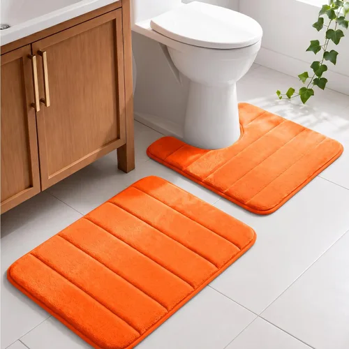 Vista 10 de Juego de 2 alfombras de baño de espuma viscoelástica, súper suaves, absorbentes, de secado rápido, alfombras de baño de espuma viscoelástica