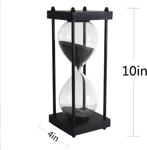 Vista 3 de Temporizador de reloj de arena grande de 60 minutos, marco negro decorativo con arena negra