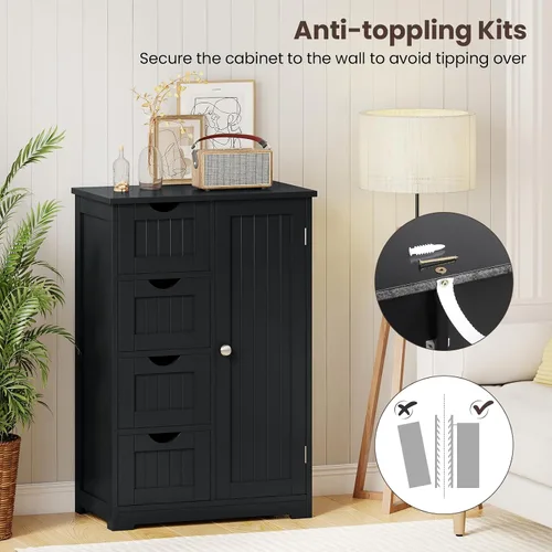 Vista 6 de Giantex Gabinete de Almacenamiento de Baño con Cajones - Organizador de Almacenamiento de 4 Cajones con Armario, Estante Ajustable, Dispositivo